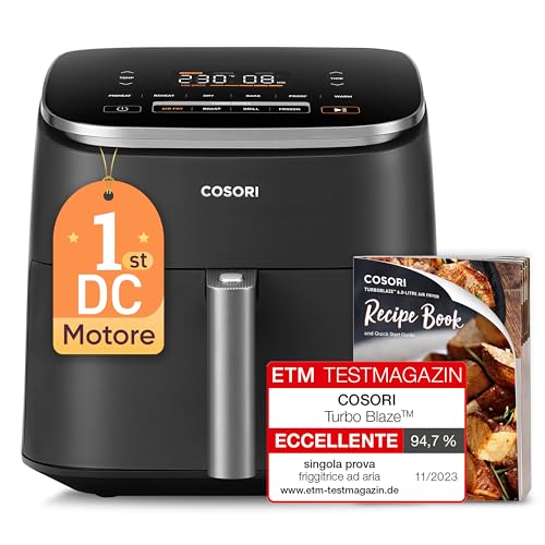 COSORI Friggitrice ad Aria Turbo Blaze 6L (1,36Kg), Air Fryer con DC Motore Tecnologia, 9 Funzioni & 5 Velocità della Ventola Automatica, 110 Ricette & 96 Tabelle di Cottura degli Ingredienti, 1725W